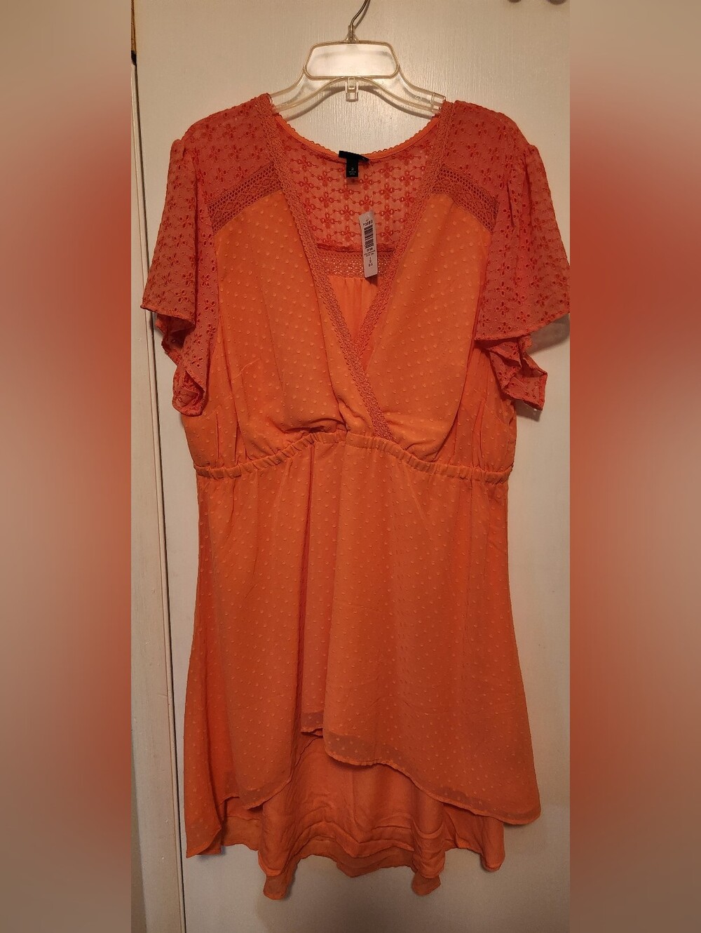 Torrid Dot Lace V‑Neck Peach Eyelet Flutter Blouse/Dress NWT - Picture 2 of 6